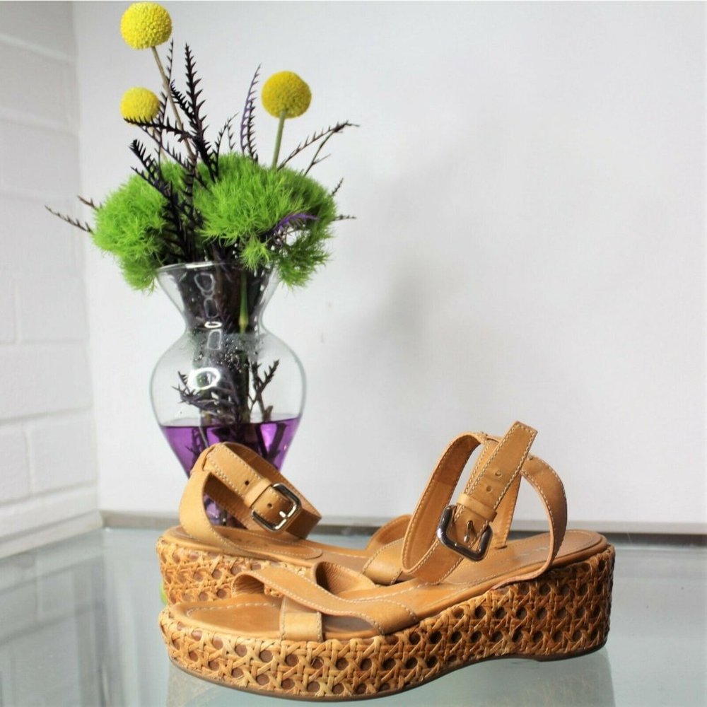 Prada Ankle Strap Espadrille Platform Heels Woven Sandals Made in Italy …